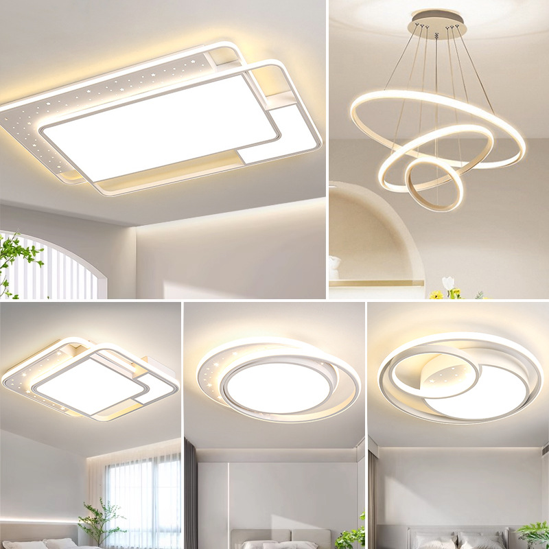 Sala de estar lámpara principal estilo crema Guangdong Zhongshan lámpara fábrica directa moderna atmósfera simple lámpara de techo Paquete de toda la casa