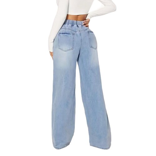 European and American 2025 women's fashion denim high-waisted slimming drawstring loose wide-leg pants