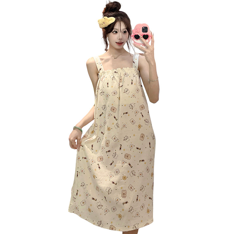 2025 nuevo pijama de hilo de algodón de nube camisón de verano para mujer linda niña dulce con cojín para el pecho servicio a domicilio