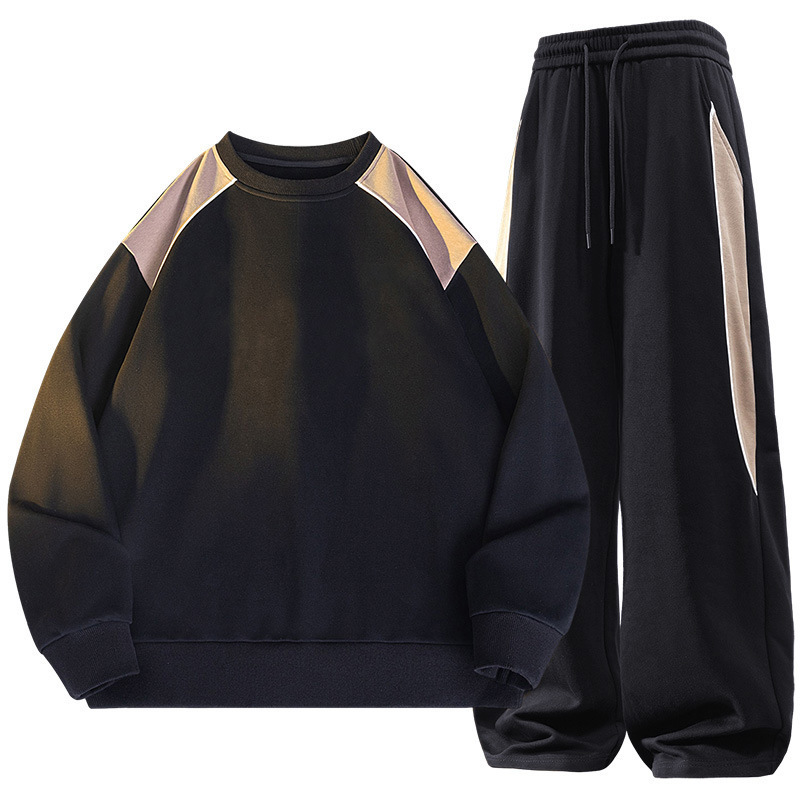 Mayorista 25 años de ropa casual para hombres primavera y otoño nuevo suelto suéter de cuello redondo pantalones recto ropa deportiva dos piezas