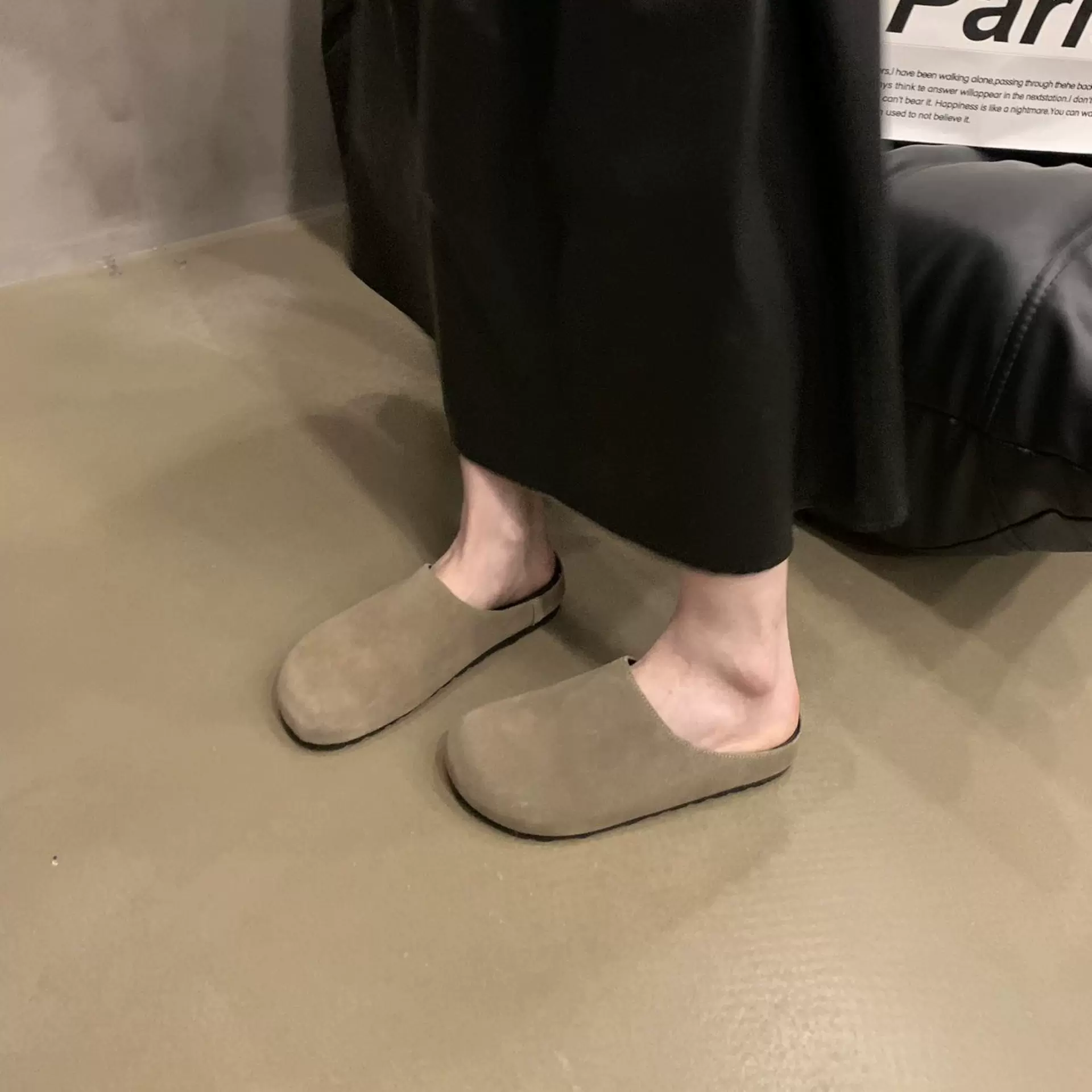 莞产！跨境热销勃肯拖鞋一脚蹬半包拖鞋真皮外穿拖鞋女