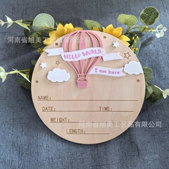 跨境3D木制婴儿Hello World 新生儿标志出生带爱心婴儿公告标志