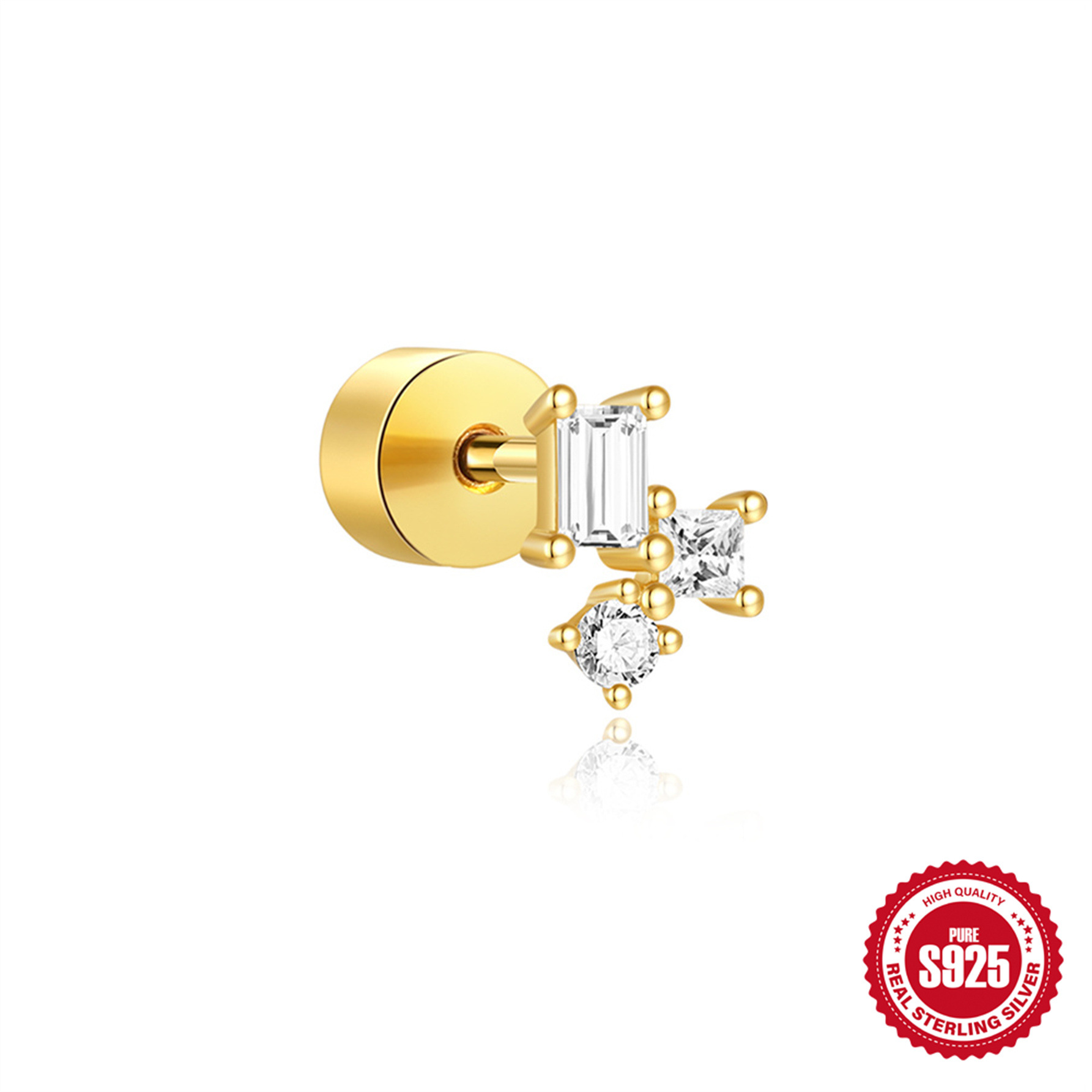Nuevo estilo europeo y americano s925 plata de ley uso diario elemento de costura rectangular cartílago espiral perforador aretes mujer