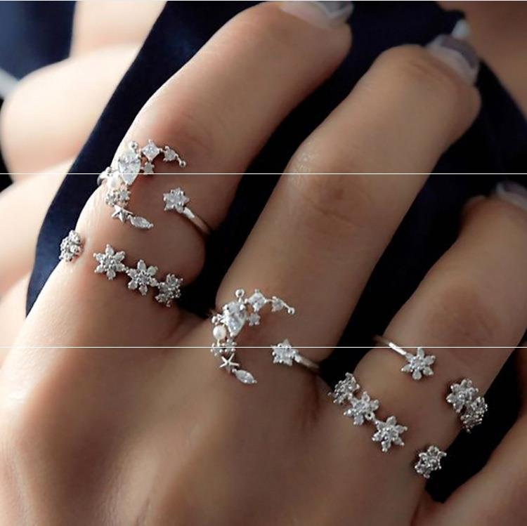 Retro Star, Moon, Crystal Knuckle Ring s...