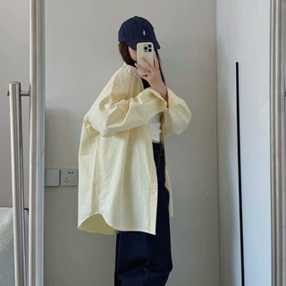 温柔奶系黄色衬衫外套女夏季轻熟法式小众宽松外搭衬衣显瘦上衣薄