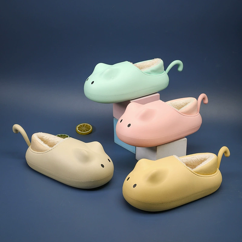 Симпатичная мультяшная обувь в форме мыши для родителей и детей, зимняя теплая обувь на флисовой подкладке, хлопковые тапочки для дома и улицы, осень 2023, Новинка