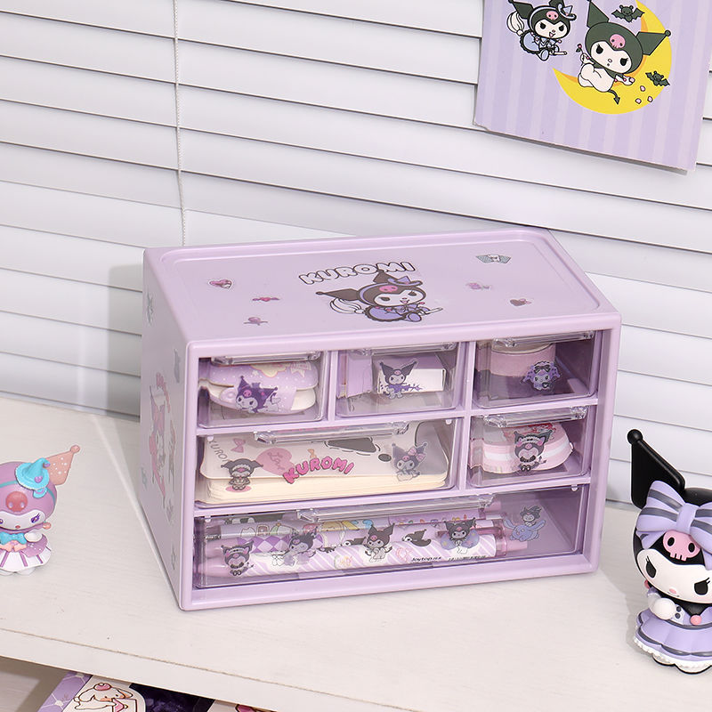 Caja organizadora de escritorio Sanrio — diseño de nueve compartimentos con cajones, ideal para dormitorio o papelería estudiantil