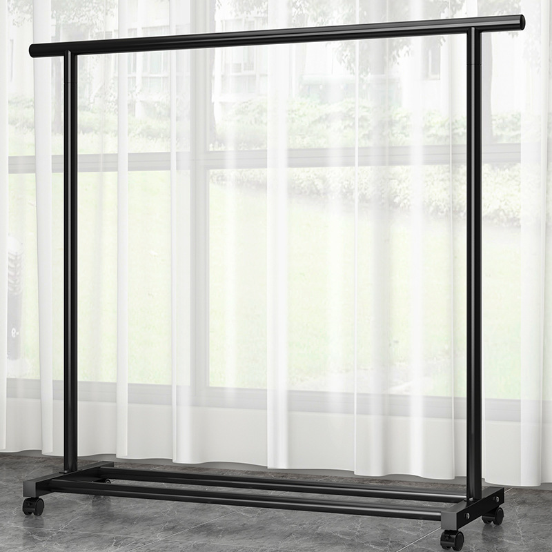 Floor-Standing Clothes Drying Rack for Home Bedroom, Foldable Single Rod Simple Indoor Dormitory Mobile Clothes and Hat Rack