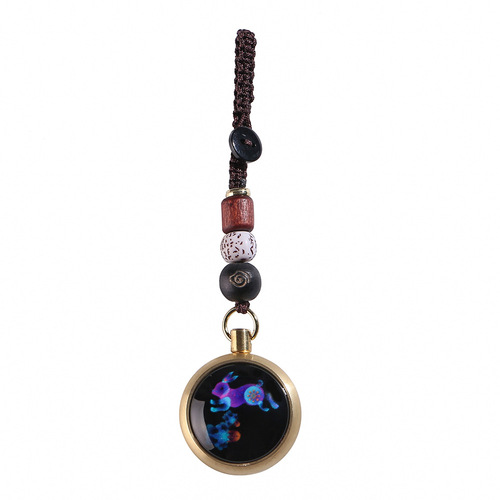 Retro brass zodiac handle piece with glazed luminous twelve zodiac signs handmade braided rope car keychain