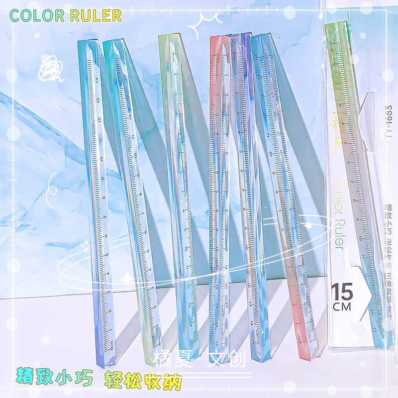 Small Frog 1683 Gradient Triangular Ruler Transparent Clear Scale Painting Measuring Ruler Student Learning Supplies 15cm