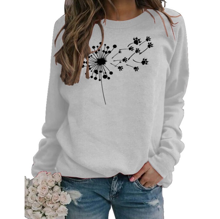 In-Stock Amazon Independent Site European and American Autumn New Cross-Border Casual Round-Neck Dandelion Print Women's Sweatshirt