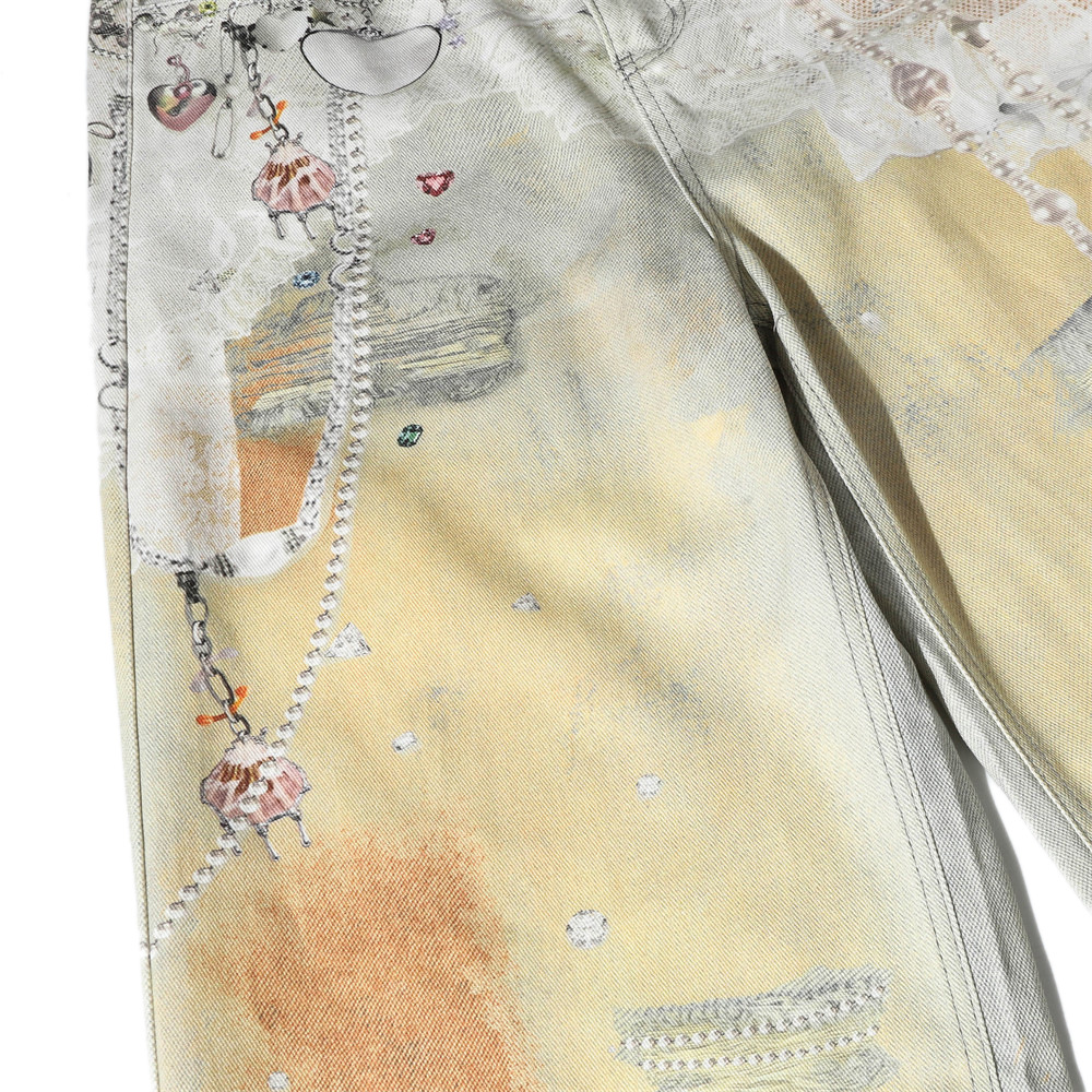 Erkek Punk Zincir 3D Dijital Baskılı Geniş Paça Kot Pantolon - Hipster Tarzı İçin Sokak Modası Eskitilmiş Yıkanmış Kot Pantolon_voghion.com