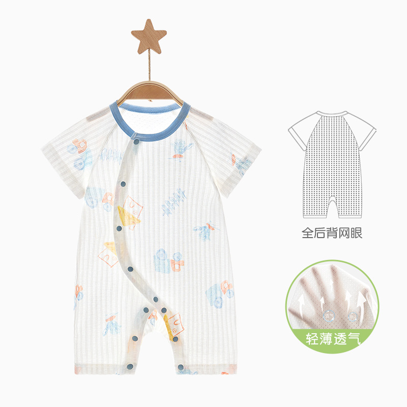 Bebé mono verano hombres y mujeres niños pequeños algodón fino transpirable mampara de manga corta verano bebé ropa de recién nacido