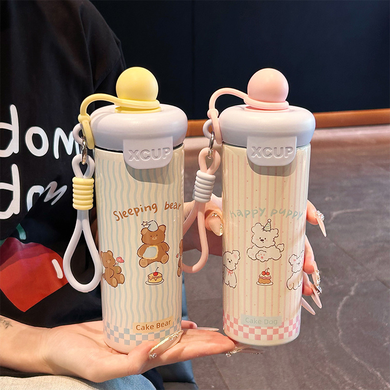 新しいポータブルストローカップ、二層ステンレス鋼断熱カップ、見栄えの良いコーヒーカップ、かわいい漫画のウォーターカップ|undefined