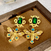 Design earrings, advanced green silver needle, fashionable brand accessory, high-quality style, wholesale