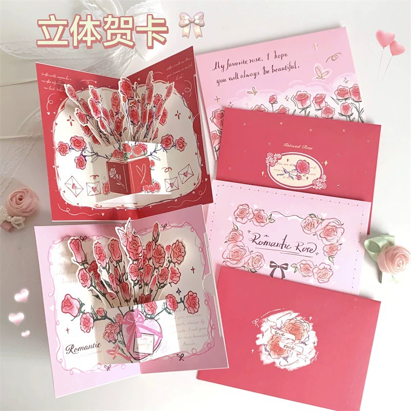 Ins высокий вид праздничный сюрприз 3D трехмерный букет поздравительная открытка винтажный цветок благословение открытка сообщение костюм подарок