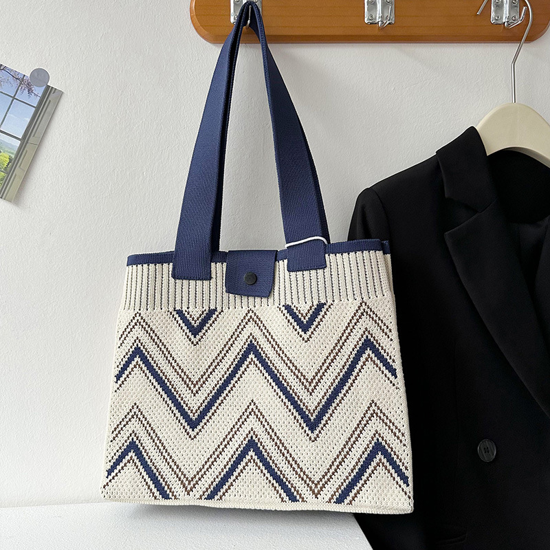 Diseño de nicho simple bolso de hombro de punto corrugado de estilo coreano versátil de gran capacidad de compras bolso de mano bolso de mujer