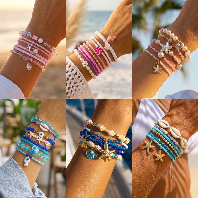 Summer Beach Ocean Style Starfish and Shell Woven Multi-layer Bracelet Bohemian Beaded Bracelet Set Summer Beach Ocean Style Starfish and Shell Woven Multi-layer Bracelet Bohemian Beaded Bracelet Set