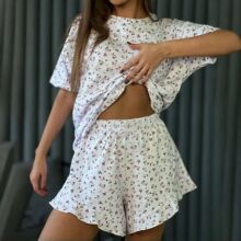 2025新款跨境欧美春夏新款印花短裤五分袖时尚休闲女式睡衣家居服