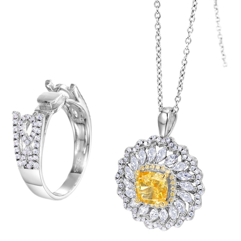Wilsheng joyería europea y americana Venta caliente s925 plata anillo de diamante de alto carbono hembra completo con incrustaciones de diamante amarillo colgante desmontable de doble uso
