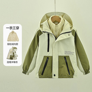 Boys' Charge Clothes 2025 Spring and Autumn New fleece-lined and Autumn Coat Three-in-One Removable Winter Large Children's Coat