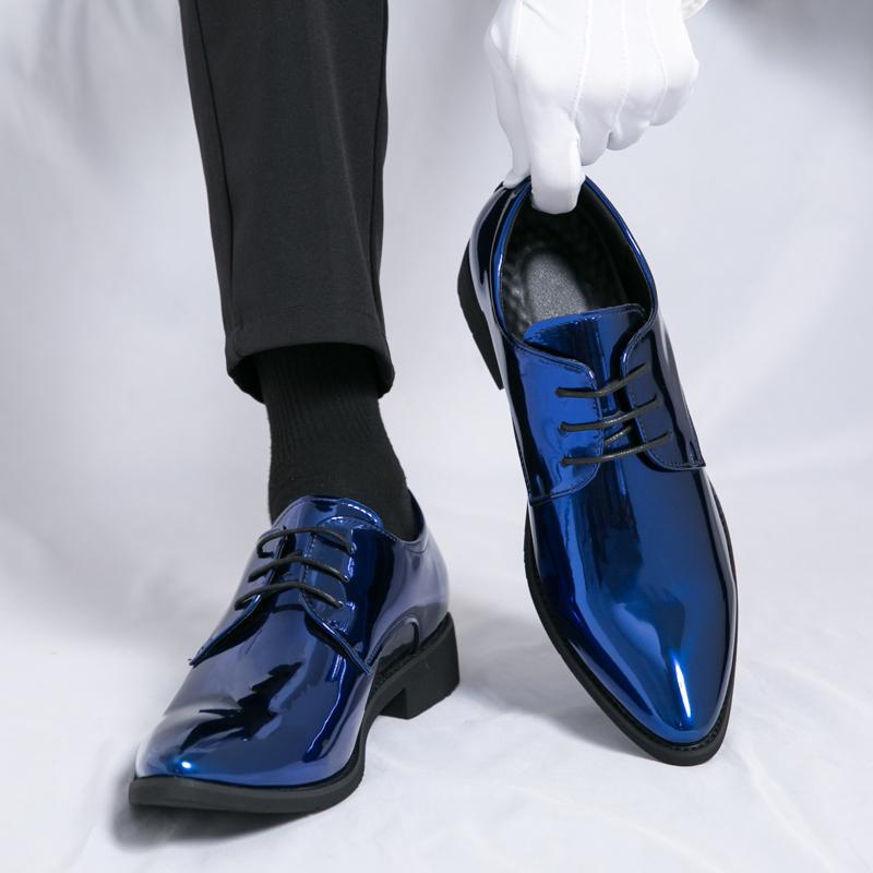 代发夏季新款时尚英伦尖头皮鞋男商务休闲亮皮男鞋跨境大码皮鞋