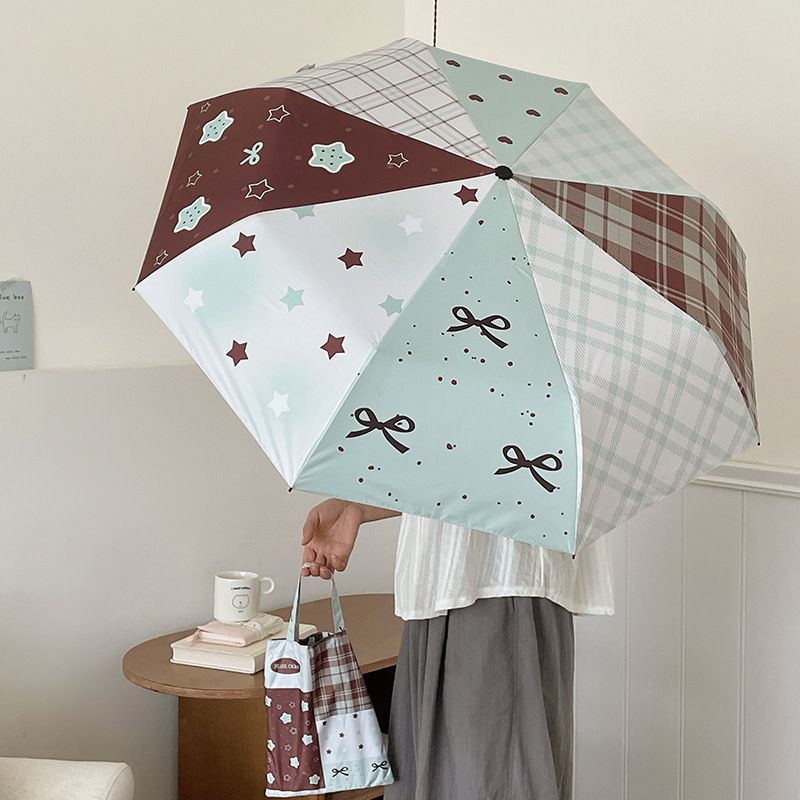 Mint Brown Automatic Folding Umbrella Sun Protection Uv Protection Parasol Portable Sun Umbrella for Both Rain and Shine