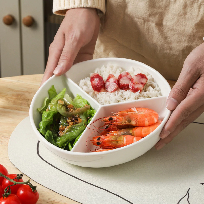 Round Ceramic Three-Compartment Steaming Plate, Round Baby Food Steamer, One-Pot Steaming and Stir-Frying Pot, Steaming Bowl, Steamer Basket Round Ceramic Three-Compartment Steaming Plate, Round Baby Food Steamer, One-Pot Steaming and Stir-Frying Pot, Steaming Bowl, Steamer Basket