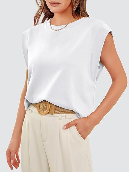 210g Weight Sleeveless Sleeve Length Pullovers Placket Type Raglan Sleeve Sleeve Type Cotton Fabric Type Long Top Length T-shirt Tops Type Holiday, Daily Occasion Round Neck Neckline Loose Fit Type Stripe, Solid Color Pattern Summer, Spring Season Women's Gender Casual Style Wholesale Women's Casual Stripe Solid Color Sleeveless T-Shirts 6
