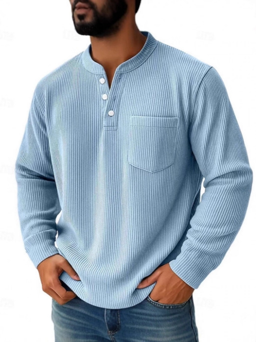 2025 Cross-Border European and American Men's New Style Solid Color Corduroy Three-Button Shirt Collar Men's Polo
