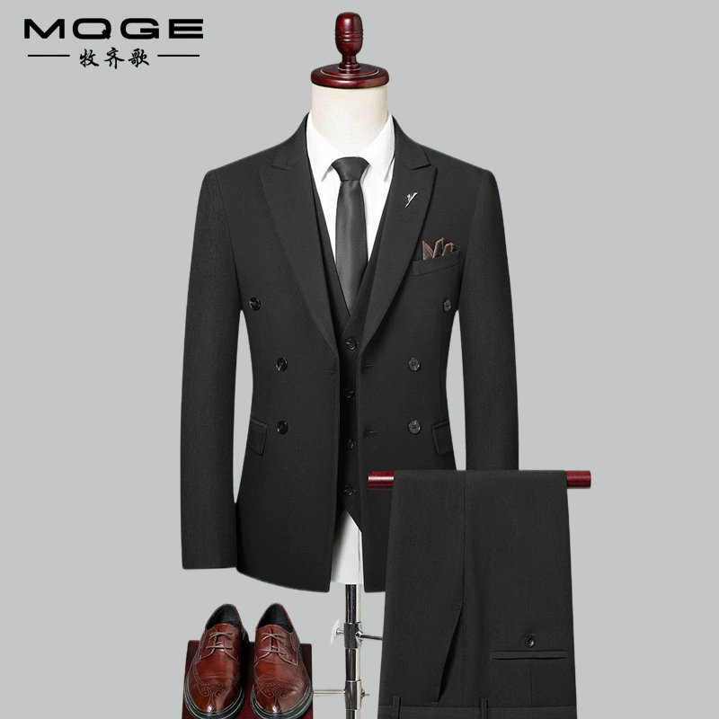 Двубортный британский костюм жених свадебный стройный костюм для работы повседневная мода сплошной цвет красивый костюм