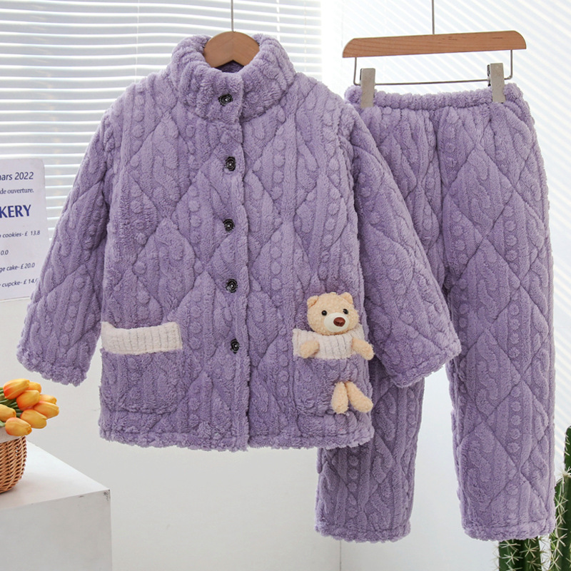 Pyjama chaud en molleton pour enfants filles et garçons_voghion.com