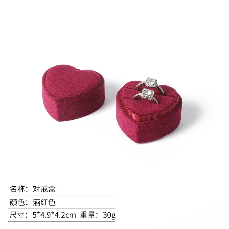 Caja de anillo coreana de terciopelo en forma de corazón, caja de colgante, caja de joyería de alta calidad, fábrica al por mayor en stock