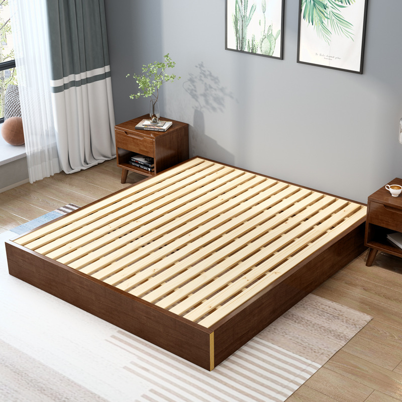 Minimalist Modern Japanese tatami floor bed without headboard, low-profile bed, 1.5-meter solid wood double bed without backrest