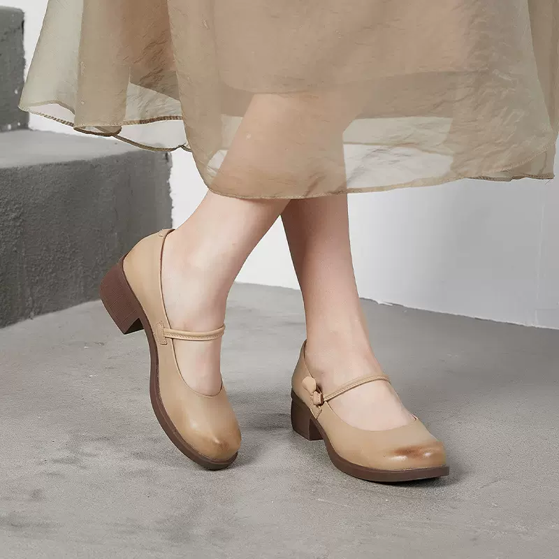 真皮玛丽珍鞋女春夏季爆款法式复古温柔单鞋圆头低跟舒适百搭女鞋