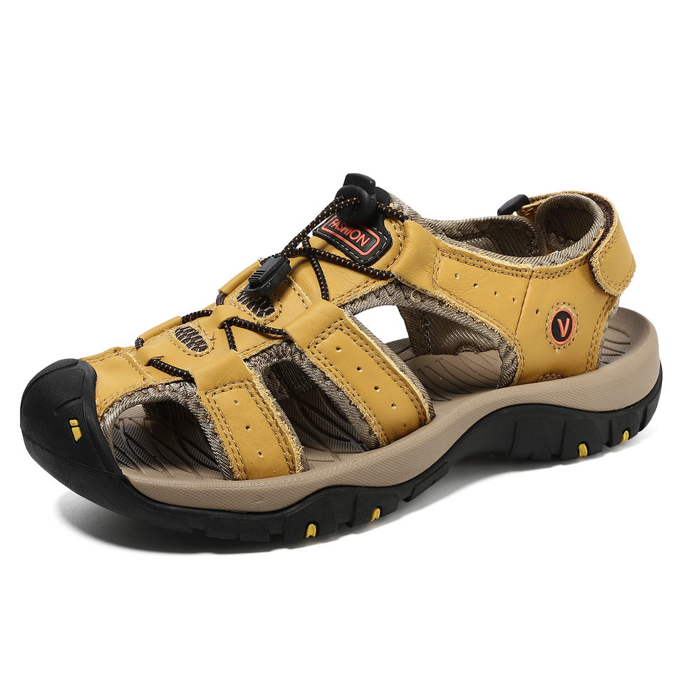Dép sandal nam da thật quai ngang may thủ công chống trượt, cỡ lớn đến 48 — 7239 Xanh quân đội, 7239 màu xanh lam, 7239 màu đen, 7239 nâu sẫm