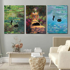 外貿熱銷有趣的黑貓世界著名畫家莫奈梵高古斯塔夫傑作裝飾畫畫芯