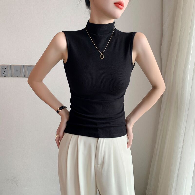 Black Half-high Collar Vest Women's Inner Wearing Spring and Summer 2024 New Sleeveless Outer Wearing Middle Collar Knitted Base Shirt Top Black Half-high Collar Vest Women's Inner Wearing Spring and Summer 2024 New Sleeveless Outer Wearing Middle Collar Knitted Base Shirt Top