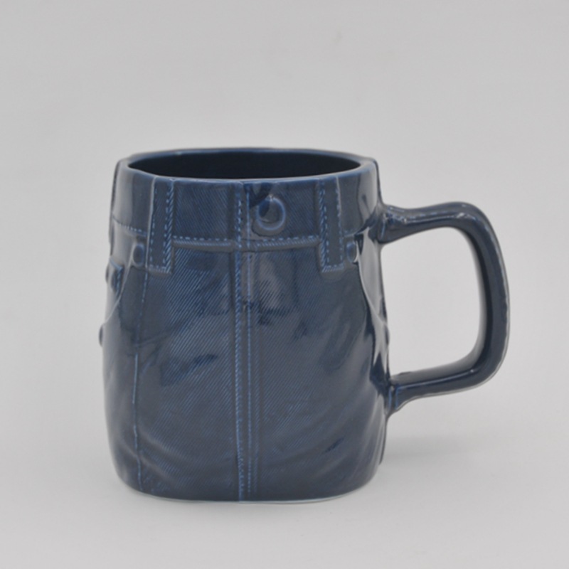 Taza de jeans de cerámica Taza de agua de mezclilla creativa con logotipo Suministro transfronterizo Taza de jeans de esmalte de color de cerámica