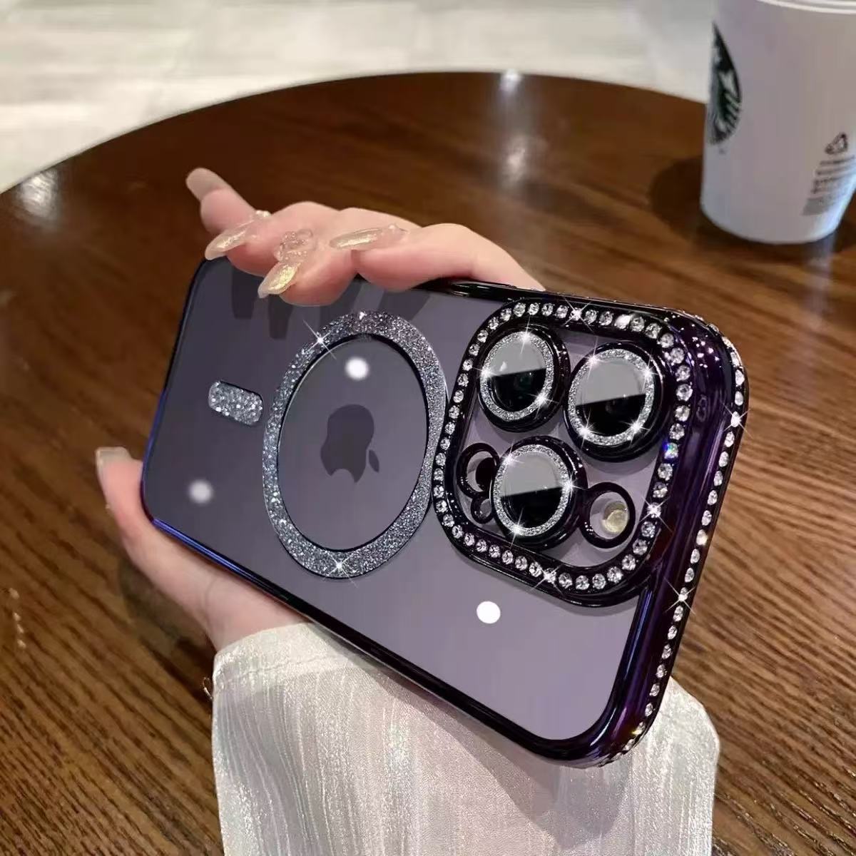Lente de diamante flash simple y transparente para iphone15 magnético 16ProMax Apple 14 funda para teléfono móvil 13 hombres y mujeres 16
