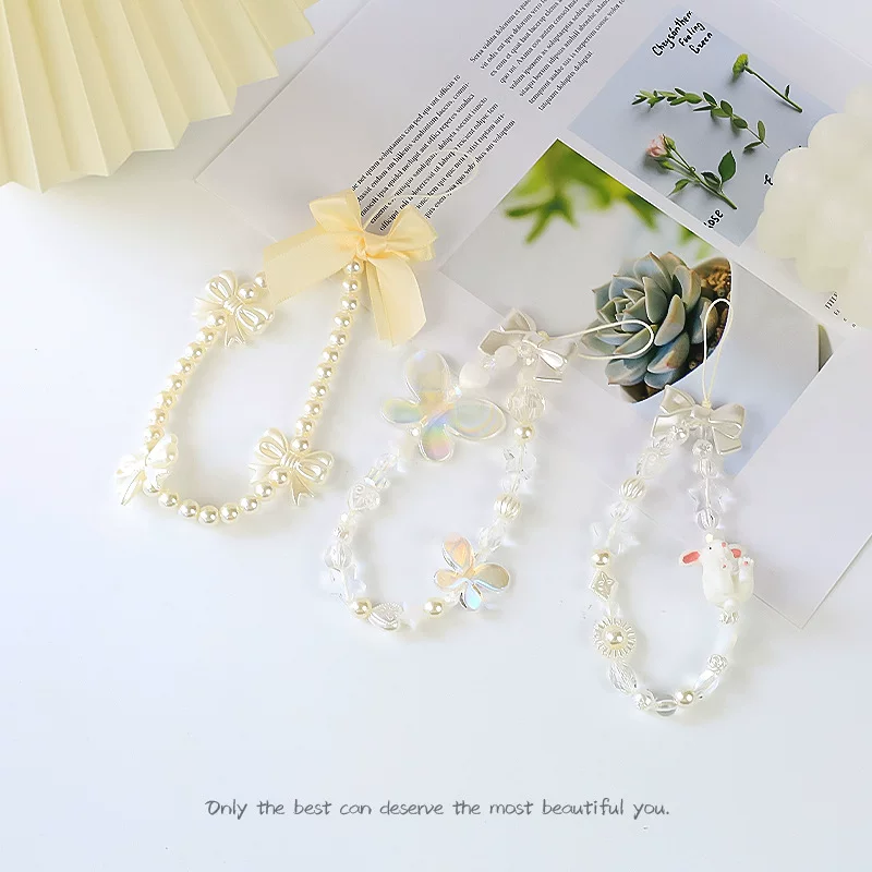 Mobile phone, short strap, creative round beads, phone case with bow, bag accessory