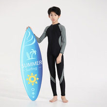 一件代发男童中大童儿童游泳衣长袖长裤连体夏青少年防尴尬潜水服