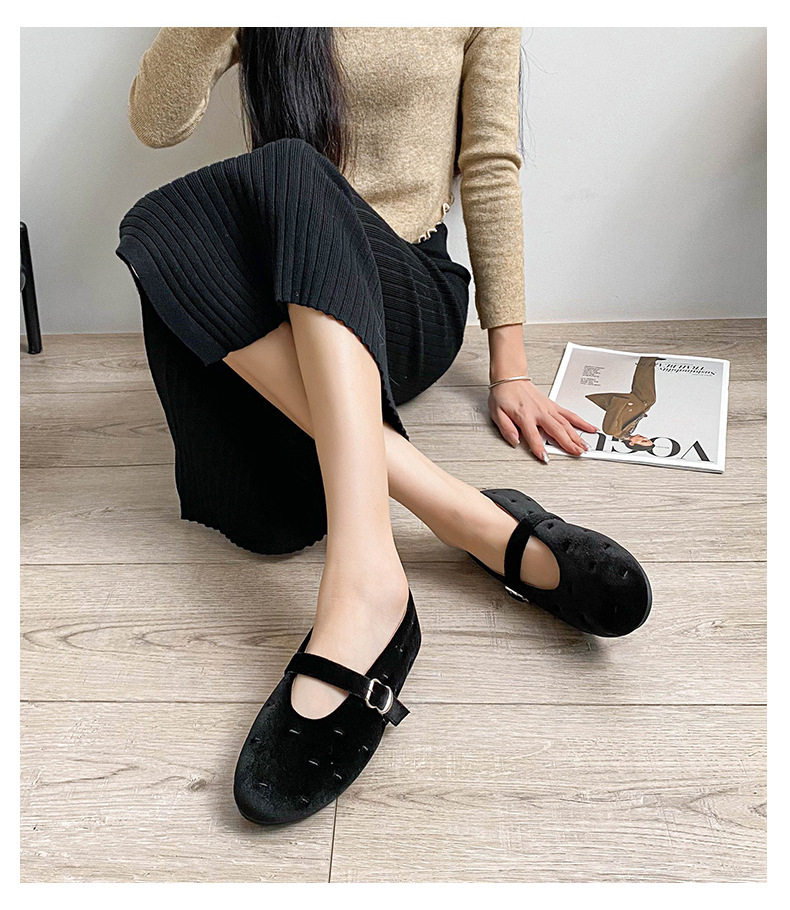 Giày búp bê nữ Mary Jane quai ngang mũi tròn đế bằng — Màu đen, Màu đỏ chi tiết 23