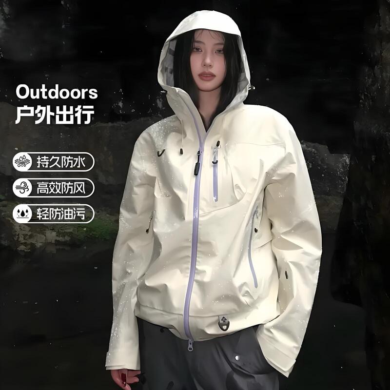 鸟家三合一户外冲锋衣男女同款连帽华夫格内胆保暖防风情侣外套|undefined