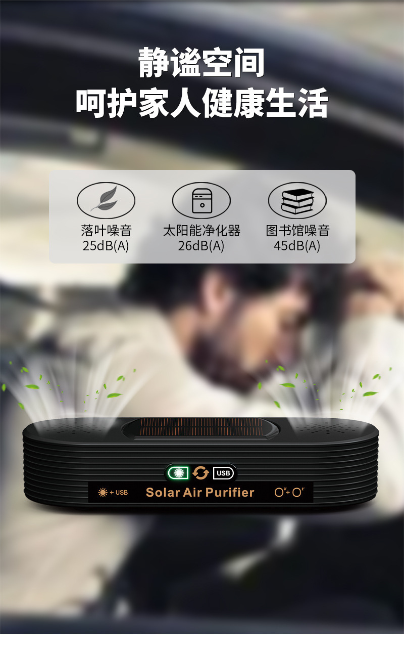 Dual-core solar-powered car air purifier, removes formaldehyde, eliminates odors, durable, intelligent car purifier, natural oxygen bar