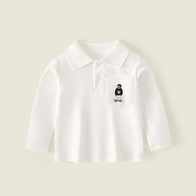 新款男童POLO衫春秋男宝宝百搭白色t恤棉长袖上衣儿童翻领打底衫