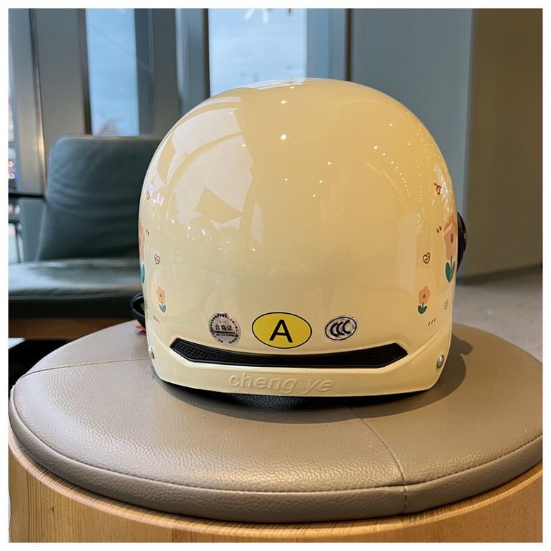 3C Certified Electric Vehicle Helmet for Women, Suitable for All Seasons, Sun Protection, National Standard Safety Helmet, Small Floral Design, Summer Half Helmet
