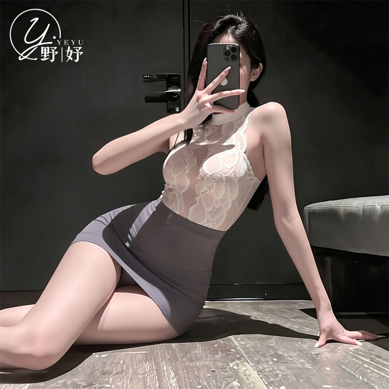 New style, alluring and sensual lingerie, secretary-style lace sleepwear, hip-hugging skirt, uniform set, qqny character costume, available for drop shipping