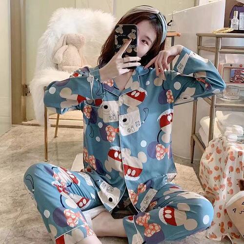Strawberry Bear Pink Women's Spring and Autumn Winter Loose Cute Cartoon Long Sleeve Long Pants Pajama Set of 2