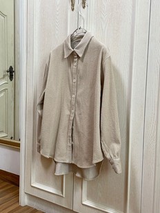 Niche New Women's American Style Retro Sense Bubble Corduroy Shirt Loose Shoulder-fit Fashionable Niche